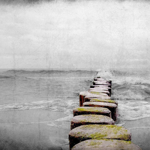 Beach Line Black Modern Wood Framed Art Print with Double Matting by Kimberly, Allen