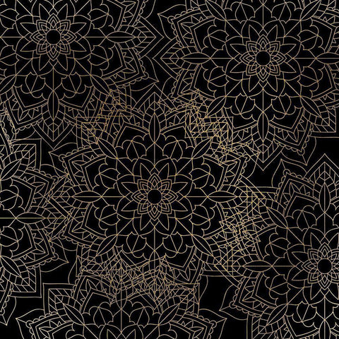 Mandala Gold 1 Black Modern Wood Framed Art Print by Kimberly, Allen