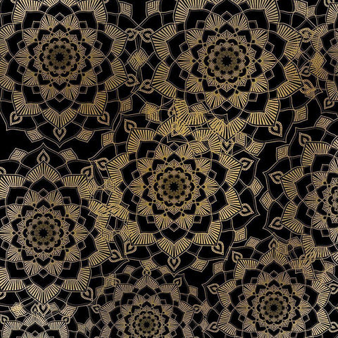 Mandala Gold 2 Black Ornate Wood Framed Art Print with Double Matting by Kimberly, Allen