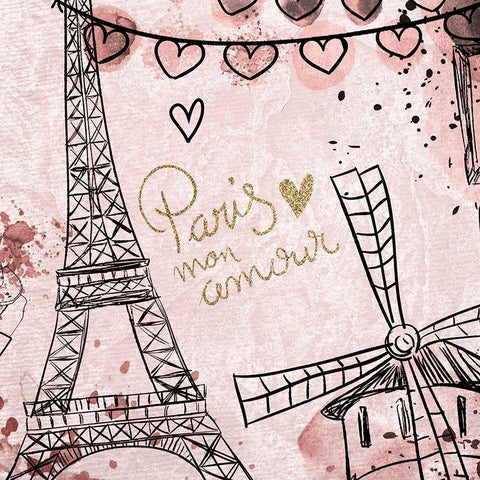 Paris mon Amour 2 White Modern Wood Framed Art Print with Double Matting by Kimberly, Allen