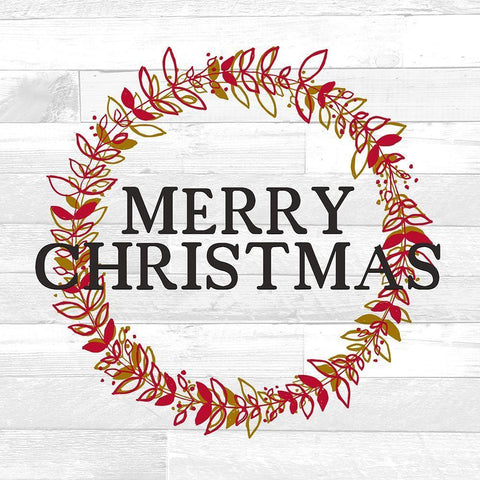 Merry Christmas Wreath White Modern Wood Framed Art Print with Double Matting by Kimberly, Allen