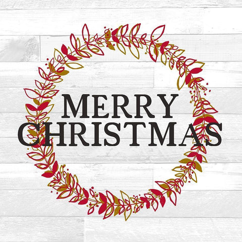 Merry Christmas Wreath White Modern Wood Framed Art Print by Kimberly, Allen