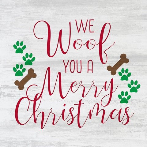 We Woof You a Merry Christmas White Modern Wood Framed Art Print by Kimberly, Allen