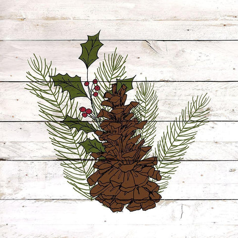 Pinecone Christmas 2 White Modern Wood Framed Art Print by Kimberly, Allen