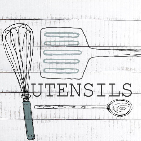 Utensils Black Modern Wood Framed Art Print with Double Matting by Kimberly, Allen