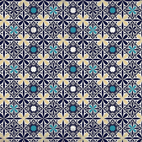 Blue Tiled 1 Black Modern Wood Framed Art Print with Double Matting by Kimberly, Allen