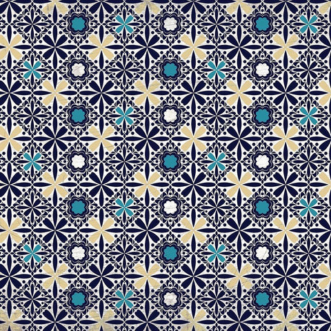 Blue Tiled 1 Black Ornate Wood Framed Art Print with Double Matting by Kimberly, Allen