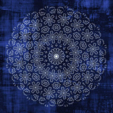 Indigo Mandala 1 Black Modern Wood Framed Art Print with Double Matting by Allen, Kimberly