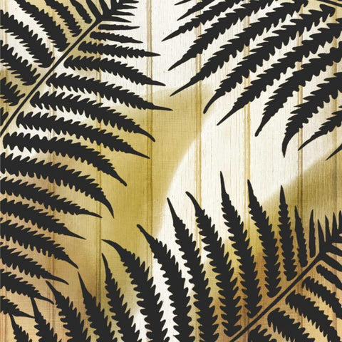 Tropical Leaves Golden 1 Black Modern Wood Framed Art Print with Double Matting by Allen, Kimberly