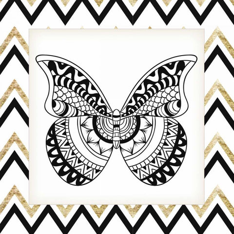 Zig Zag Butterfly 1 Black Ornate Wood Framed Art Print with Double Matting by Allen, Kimberly