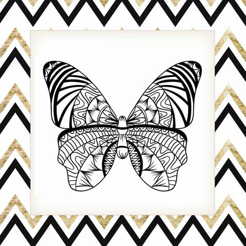 Zig Zag Butterfly 3 Black Ornate Wood Framed Art Print with Double Matting by Allen, Kimberly