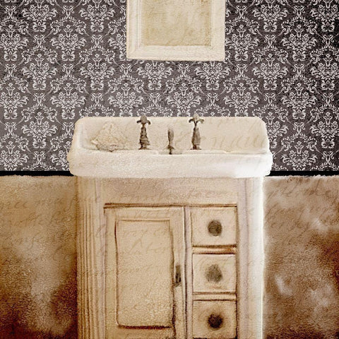Damask Bath 2 Black Modern Wood Framed Art Print by Kimberly, Allen