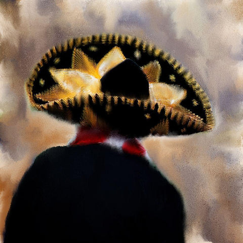 Gold and Black Sombrero Black Modern Wood Framed Art Print with Double Matting by Kimberly, Allen