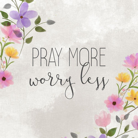 Pray More Black Ornate Wood Framed Art Print with Double Matting by Kimberly, Allen