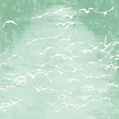 Flock 2 White Modern Wood Framed Art Print with Double Matting by Kimberly, Allen