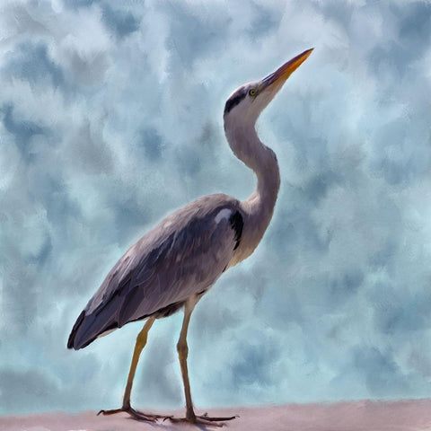 Heron Black Ornate Wood Framed Art Print with Double Matting by Kimberly, Allen