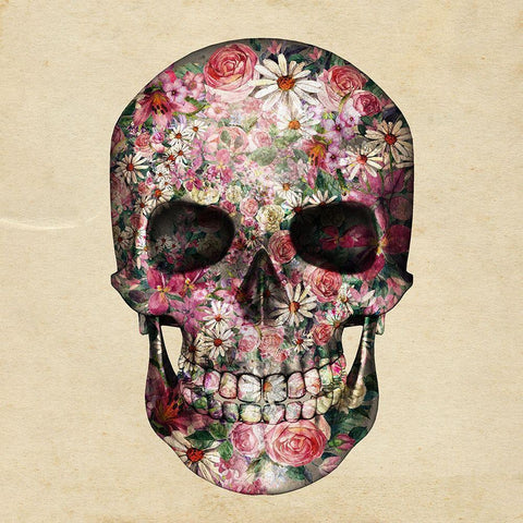 Floral Skull 2 Black Ornate Wood Framed Art Print with Double Matting by Kimberly, Allen