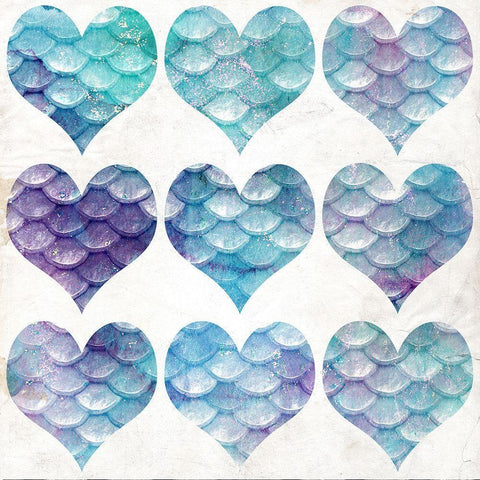 Mermaid Hearts Black Modern Wood Framed Art Print with Double Matting by Kimberly, Allen
