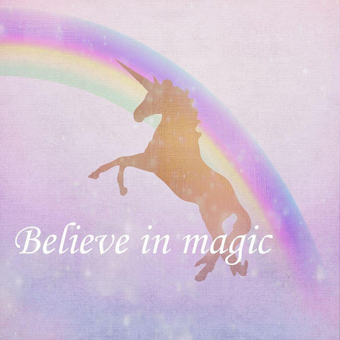 Believe in Magic Unicorn White Modern Wood Framed Art Print by Kimberly, Allen