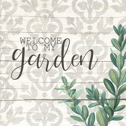 Welcome to My Garden Sprig Black Modern Wood Framed Art Print by Kimberly, Allen