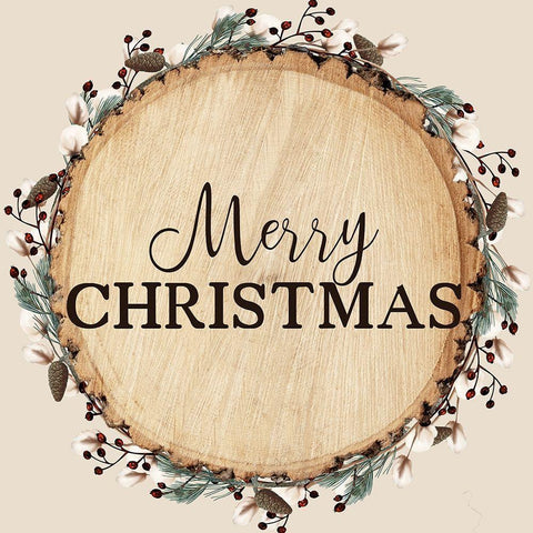 Merry Christmas Round Black Modern Wood Framed Art Print by Kimberly, Allen