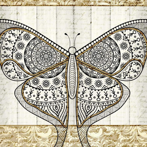 Damask Butterfly 2 Black Modern Wood Framed Art Print with Double Matting by Allen, Kimberly