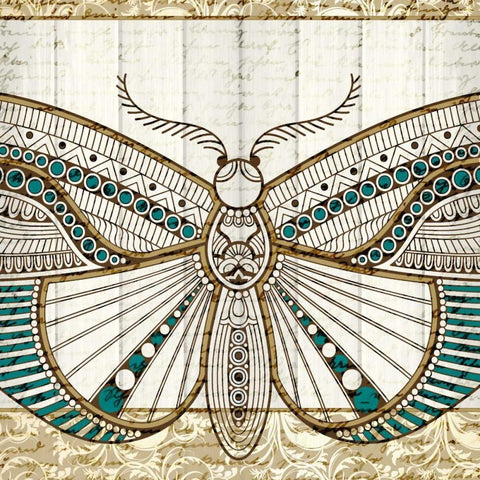 Damask Butterfly Teal 2 White Modern Wood Framed Art Print with Double Matting by Allen, Kimberly