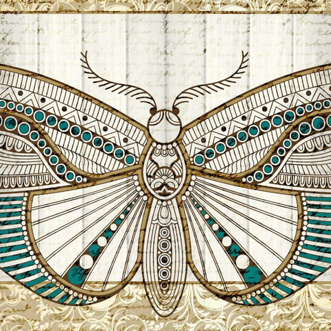 Damask Butterfly Teal 2 Black Modern Wood Framed Art Print by Allen, Kimberly