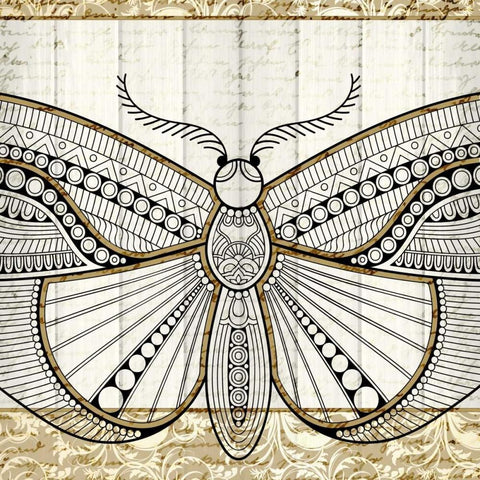 Damask Butterfly 3 White Modern Wood Framed Art Print with Double Matting by Allen, Kimberly