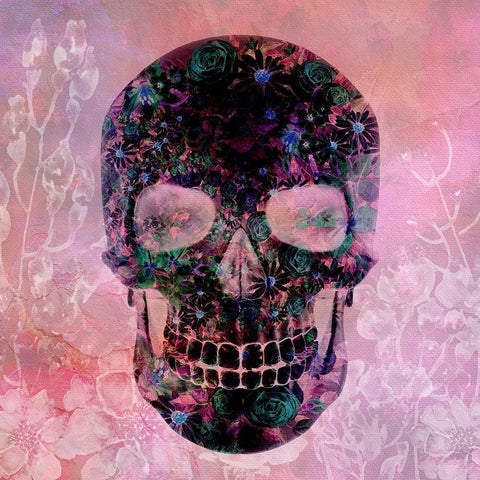 Floral Skull Pink White Modern Wood Framed Art Print by Kimberly, Allen