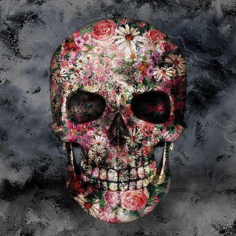 Floral Skull Black Modern Wood Framed Art Print with Double Matting by Kimberly, Allen