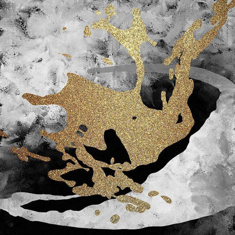 Gold Splash 1 White Modern Wood Framed Art Print by Kimberly, Allen