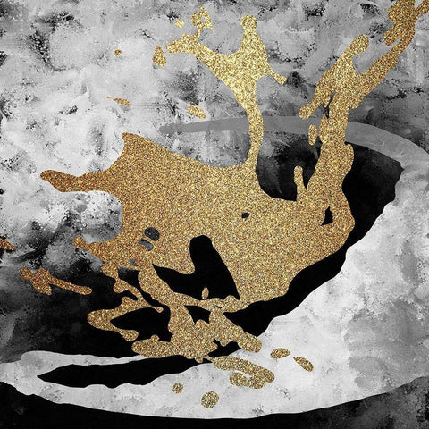 Gold Splash 1 Black Ornate Wood Framed Art Print with Double Matting by Kimberly, Allen