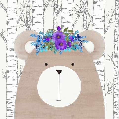 Woodland Animals 1 White Modern Wood Framed Art Print with Double Matting by Kimberly, Allen