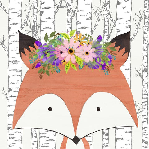 Woodland Animals 2 White Modern Wood Framed Art Print with Double Matting by Kimberly, Allen