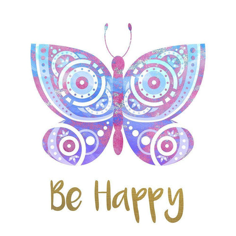 Be Happy Butterfly 1 Black Modern Wood Framed Art Print with Double Matting by Allen, Kimberly