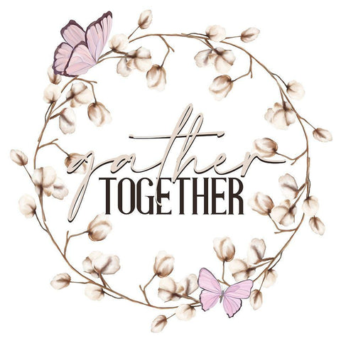 Gather Together Wreath White Modern Wood Framed Art Print with Double Matting by Allen, Kimberly