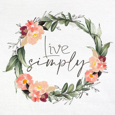 Live Simple Wreath White Modern Wood Framed Art Print with Double Matting by Allen, Kimberly