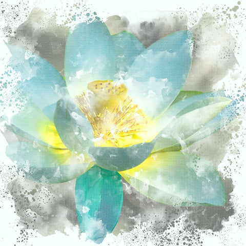 Teal Lotus 1 Black Modern Wood Framed Art Print with Double Matting by Allen, Kimberly