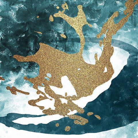 Teal Gold Splash 1 Black Modern Wood Framed Art Print by Kimberly, Allen