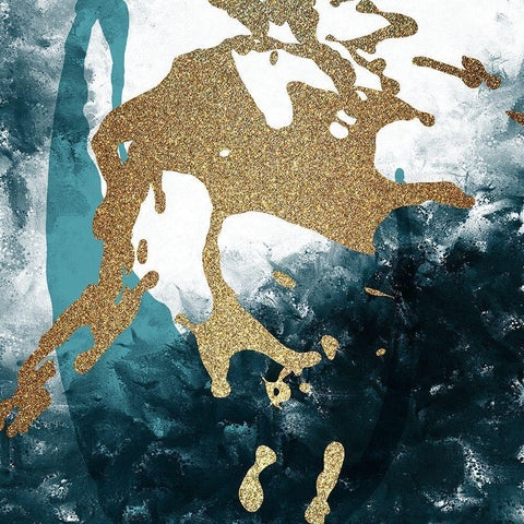 Teal Gold Splash 2 Black Ornate Wood Framed Art Print with Double Matting by Kimberly, Allen