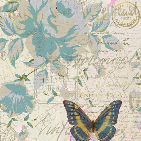 Carte Postal Floral 2 Gold Ornate Wood Framed Art Print with Double Matting by Allen, Kimberly
