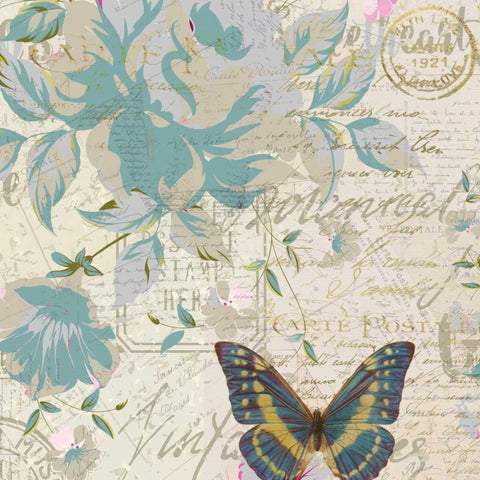 Carte Postal Floral 2 White Modern Wood Framed Art Print with Double Matting by Allen, Kimberly
