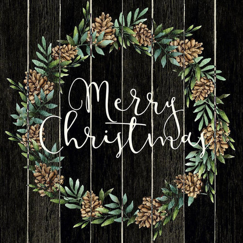 Merry Christmas Wreath Gold Ornate Wood Framed Art Print with Double Matting by Allen, Kimberly