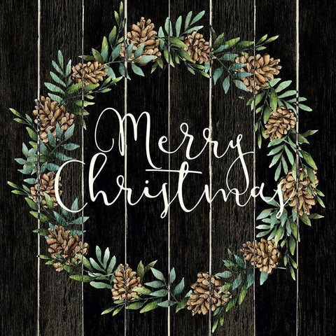 Merry Christmas Wreath Black Ornate Wood Framed Art Print with Double Matting by Allen, Kimberly