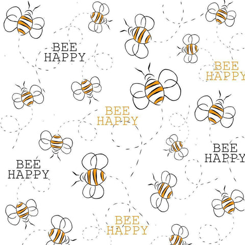 Bee Happy White Modern Wood Framed Art Print with Double Matting by Allen, Kimberly