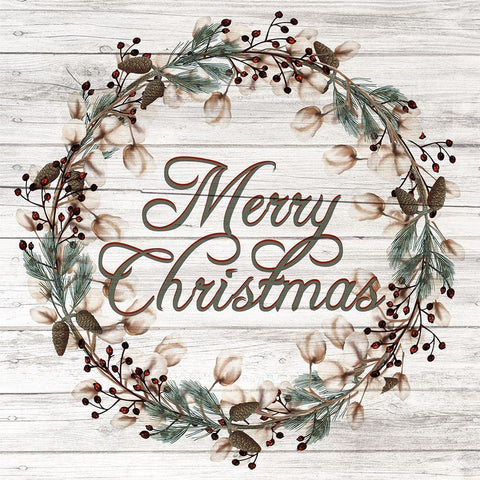 Merry Christmas Wreath Black Modern Wood Framed Art Print with Double Matting by Allen, Kimberly