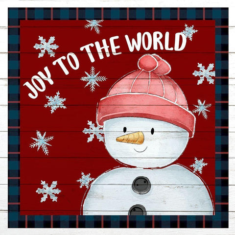 Joy to The World Snowman White Modern Wood Framed Art Print by Allen, Kimberly