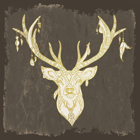 Native Buck Gold Ornate Wood Framed Art Print with Double Matting by Kimberly, Allen