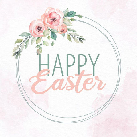 Happy Easter Wreath Gold Ornate Wood Framed Art Print with Double Matting by Allen, Kimberly